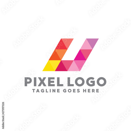 Free Download Pixel Logo For Technology Design With Colorful Style Concept. Digital Logo Company with Pixel Concept. Triangle and Geometry Symbols. Letter Icon for Business, website, Studio, Media, Internet. - GFXLoad