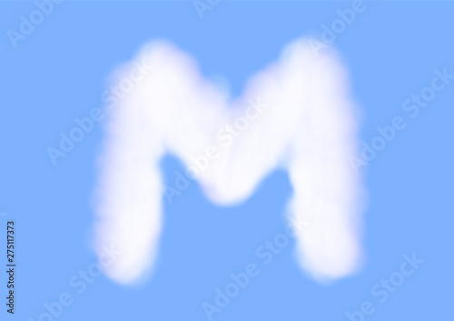 Consonant realistic white cloud vectors on blue sky background  Beautiful air cloud typeface  Typography of the capital letter M as fluffy white like cotton wool