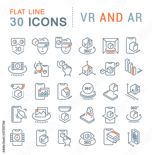 Set Vector Line Icons of VR and AR