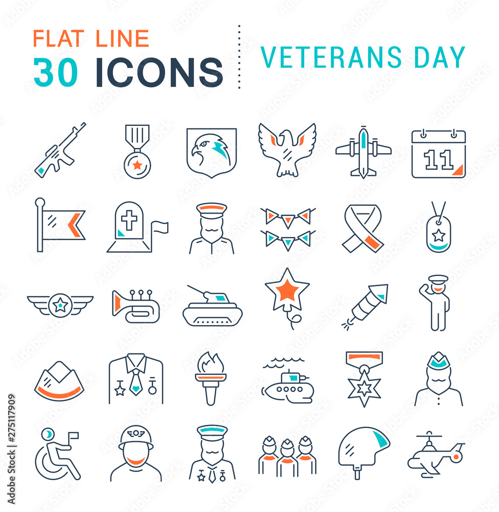 Set Vector Line Icons of Veterans Day Set Vector Line Icons of Veterans Day