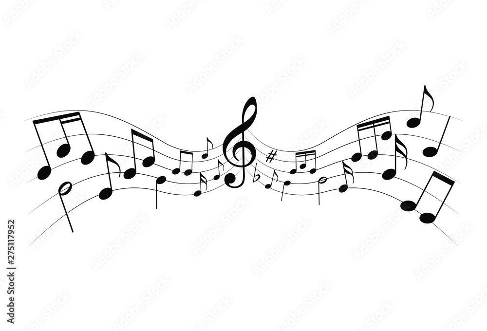Music notes icon. Sheet music graphic sign isolated on white background. Music melody symbol. Vector illustration Music notes icon. Sheet music graphic sign isolated on white background. Music melody symbol. Vector illustration