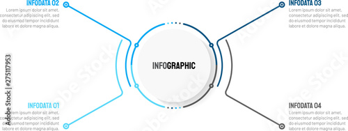 Business infographic thin line cycle process with 4 options, steps, points. Vector template. Can be used for workflow layout, diagram, info chart, presentations.
