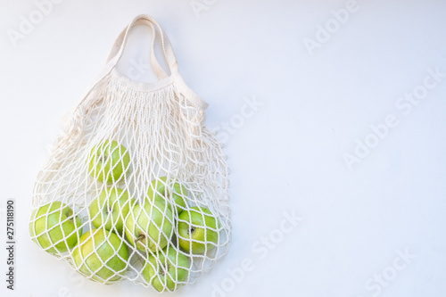 Zero waste eco friendly cotton bag with fruits (apples|),