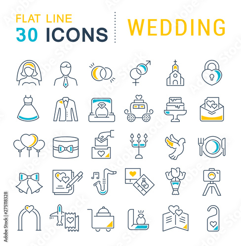 Set Vector Line Icons of Wedding