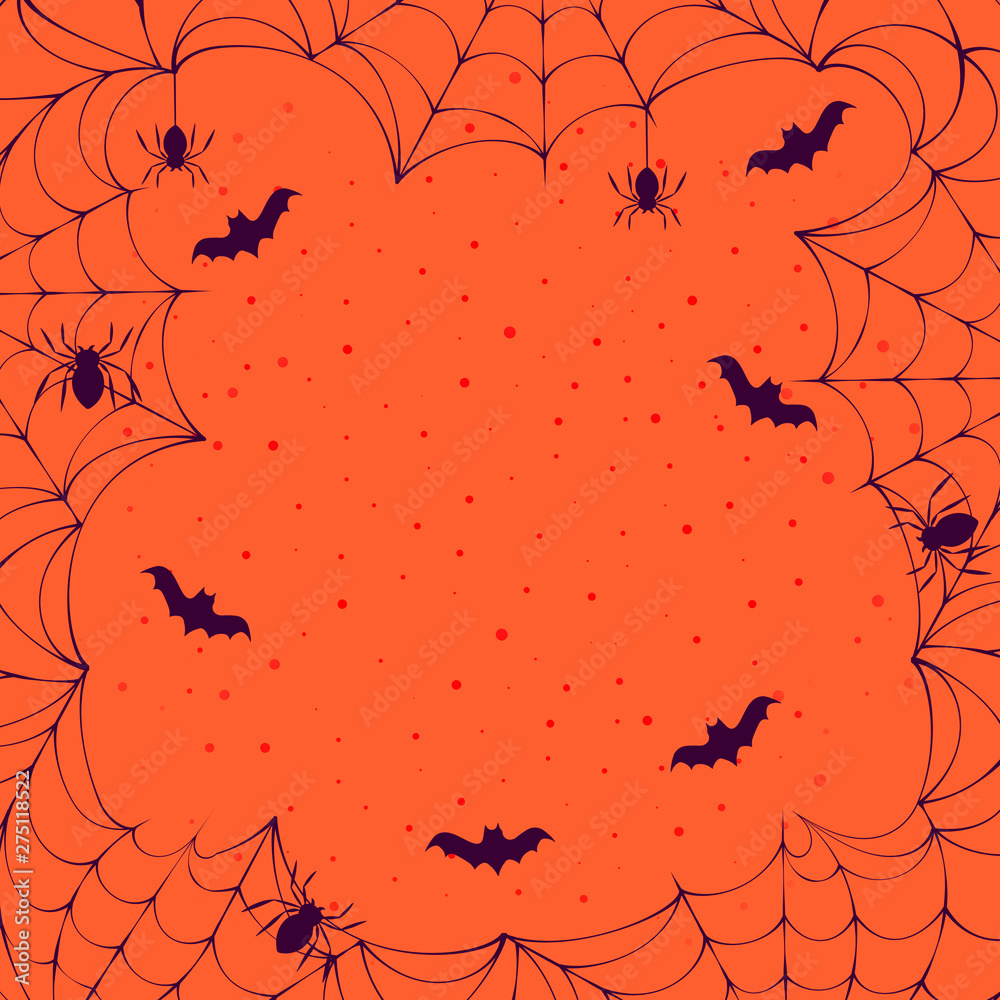 Halloween spooky spiderweb frame with bats and spiders in the night sky. Vector isolated horror border for october party flyer. Halloween spooky spiderweb frame with bats and spiders in the night sky. Vector isolated horror border for october party flyer.