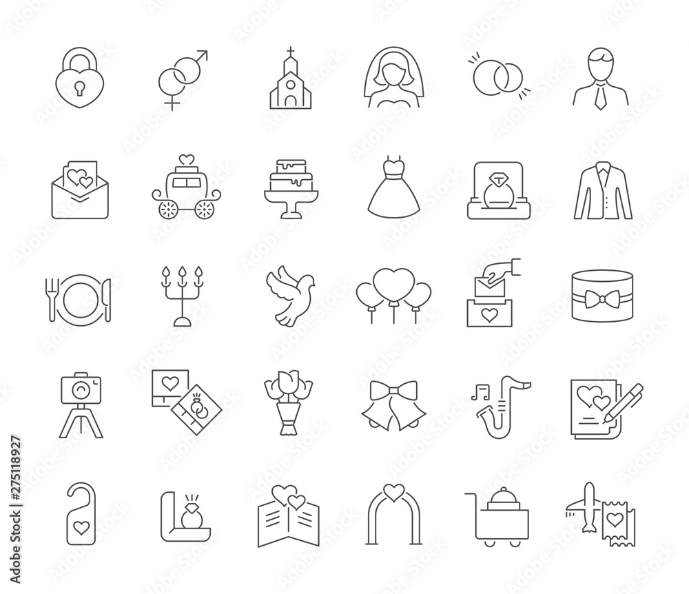 Set Vector Line Icons of Wedding Set Vector Line Icons of Wedding