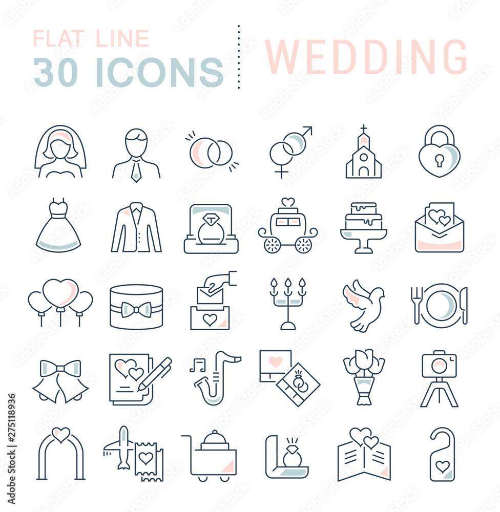 Set Vector Line Icons of Wedding