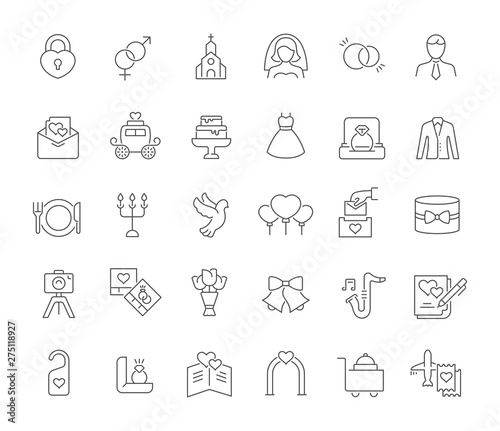 Set Vector Line Icons of Wedding