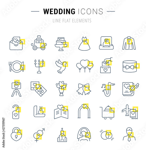 Set Vector Line Icons of Wedding