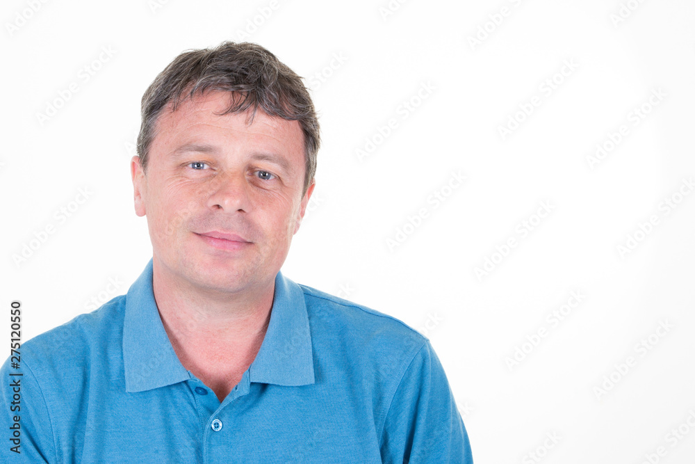 portrait of handsome smart-looking smiling man posing for social advertisement isolated on white background with copy space portrait of handsome smart-looking smiling man posing for social advertisement isolated on white background with copy space