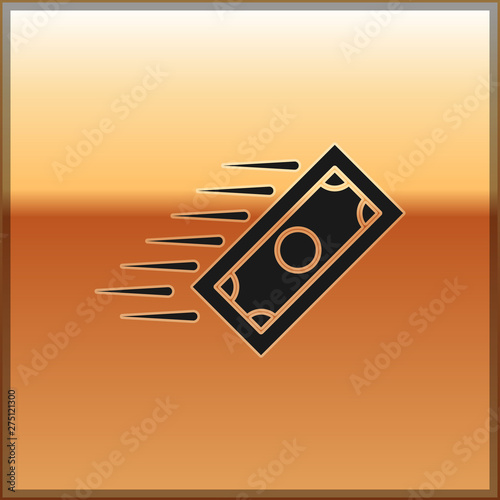 Black Fast payments icon isolated on gold background. Fast money transfer payment. Financial services, fast loan, time is money, cash back concept. Vector Illustration