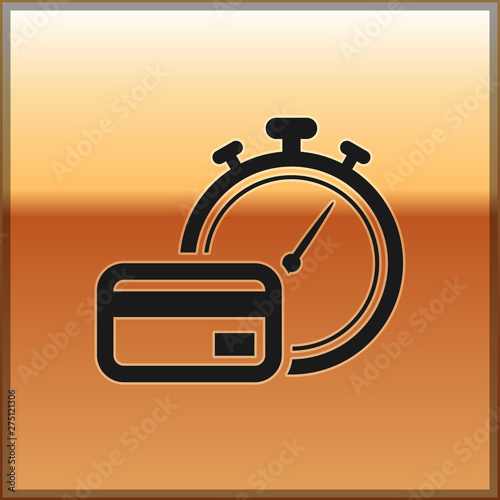 Black Fast payments icon isolated on gold background. Fast money transfer payment. Financial services, fast loan, time is money, cash back concept. Vector Illustration