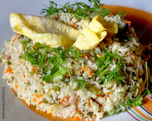egg fried rice, egg fried rice with egg omelet