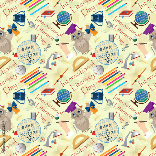 seamless pattern_2_illustration on school theme, international literacy day, back to school, flat style