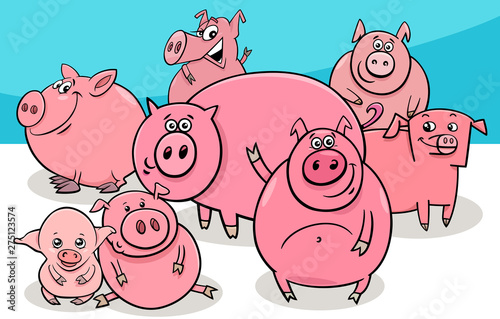 happy pigs farm animal cartoon characters