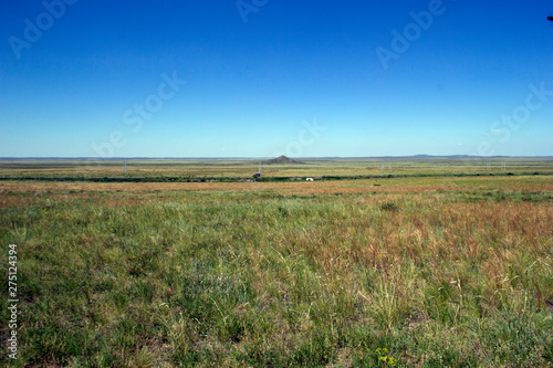 Beautiful view along the road to the lake across the steppe