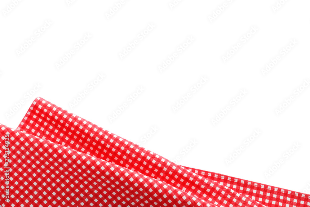 Classic red checkered tablecloth isolated on white, top view Classic red checkered tablecloth isolated on white, top view