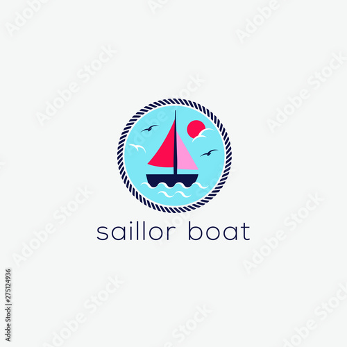 Free Download Sailor Boat Nautical Circle Badges Logo Design - GFXLoad