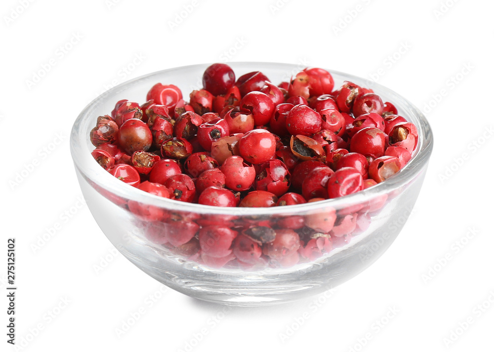 Bowl of red peppercorns isolated on white Bowl of red peppercorns isolated on white