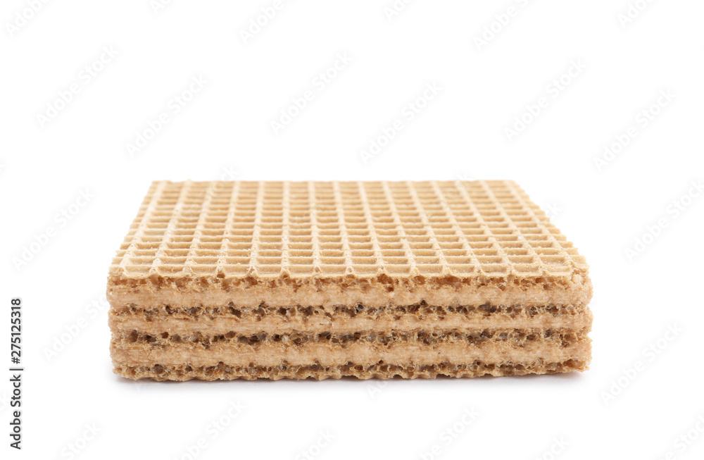 Delicious crispy wafer on white background. Sweet food Delicious crispy wafer on white background. Sweet food
