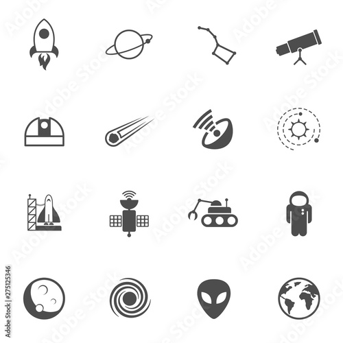 space astronomy vector icons set isolated on white background. space travel concept. space flat icons for web and ui design.