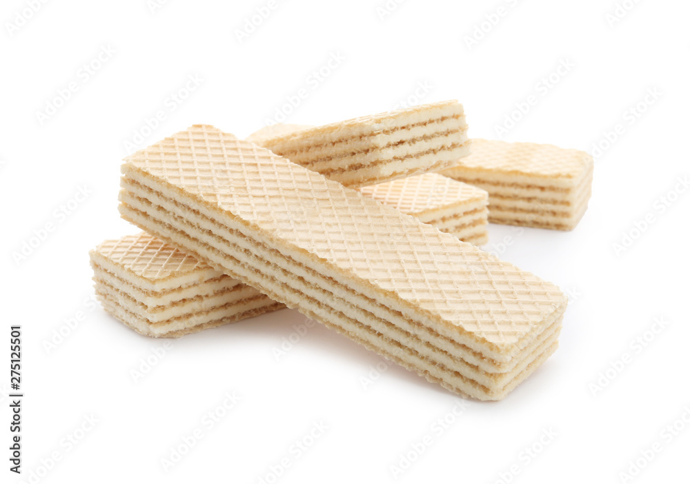 Delicious vanilla wafer sticks isolated on white Delicious vanilla wafer sticks isolated on white