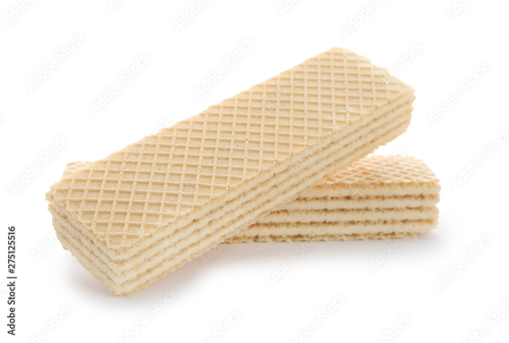 Delicious vanilla wafer sticks isolated on white Delicious vanilla wafer sticks isolated on white
