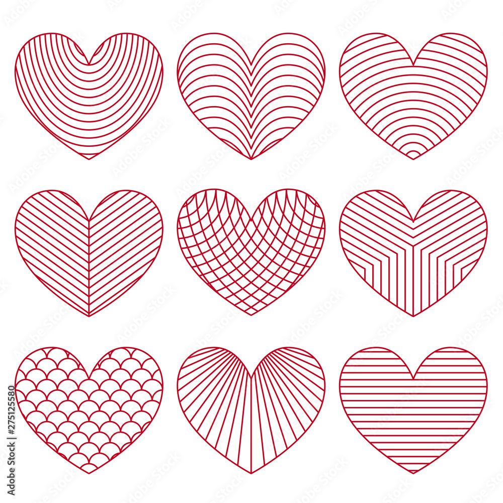 Linear minimalistic art deco heart set
