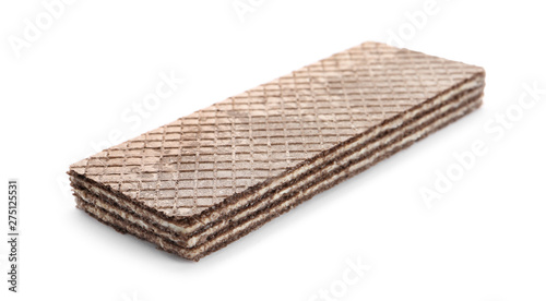 Delicious chocolate wafer stick isolated on white