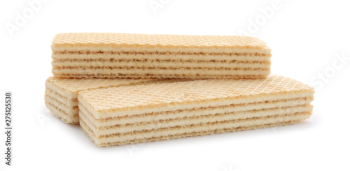 Delicious vanilla wafer sticks isolated on white