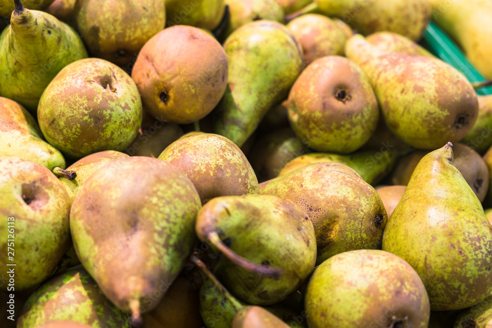 juicy ripe pears on the supermarket counter juicy ripe pears on the supermarket counter