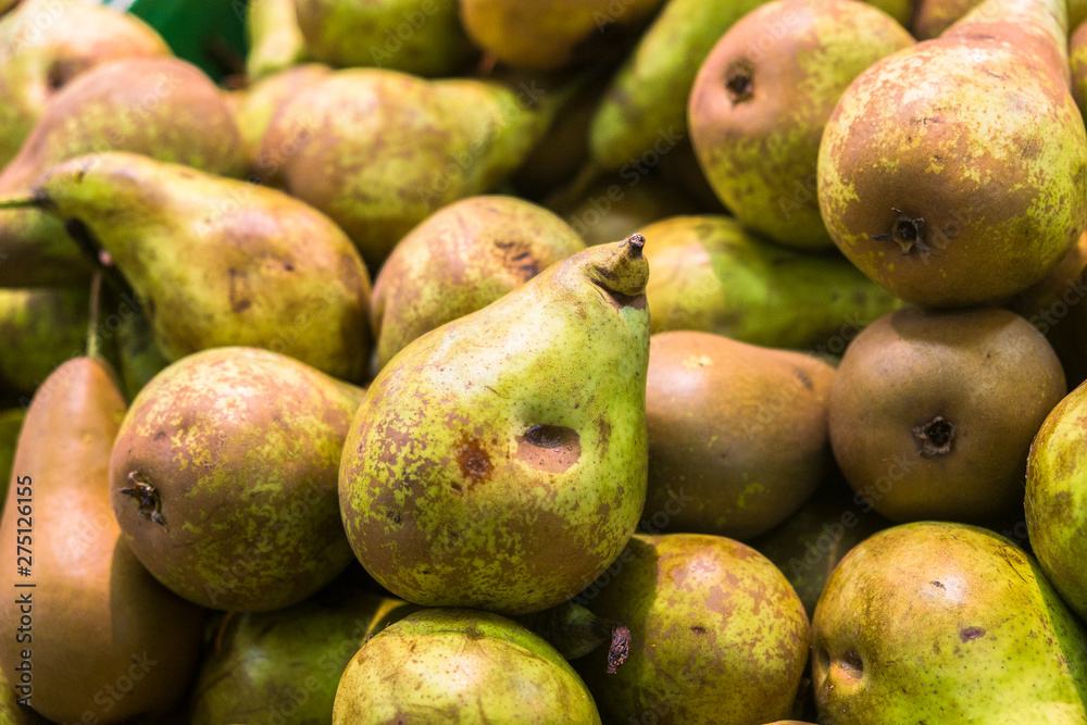 juicy ripe pears on the supermarket counter juicy ripe pears on the supermarket counter