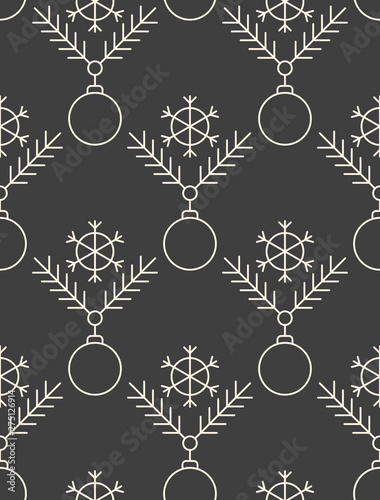 Minimalistic linear new year pattern, winter holiday pattern, Christmas tree branch pattern