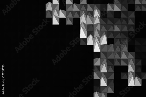 Abstract background with geometric design. Digital futuristic element. Technology. Macro flower cactus. Floral wallpaper. Black and white, monochrome. Dark background. Color palette.