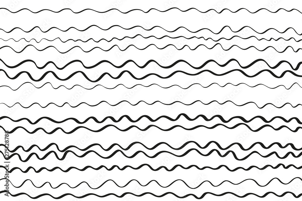 Monochrome pattern with waves. Universal waved texture. Abstract dinamic background. Doodle for design. Black and white illustration