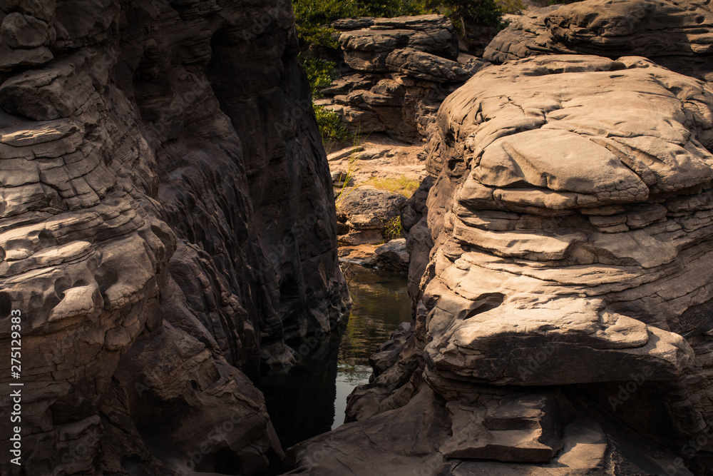 Beautiful amazing of rocks, Natural of rock canyon in mekhong river , Hat Chom Dao, Ubon Ratchathani province, North east Thailand