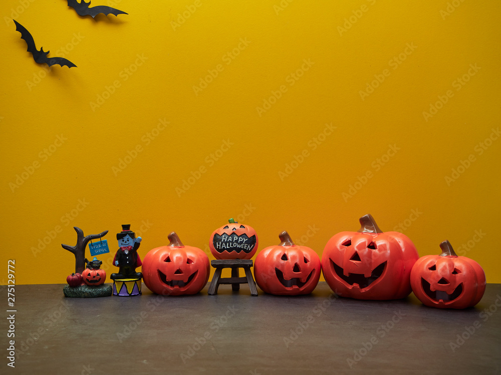 Halloween decorations with pumpkins and bats