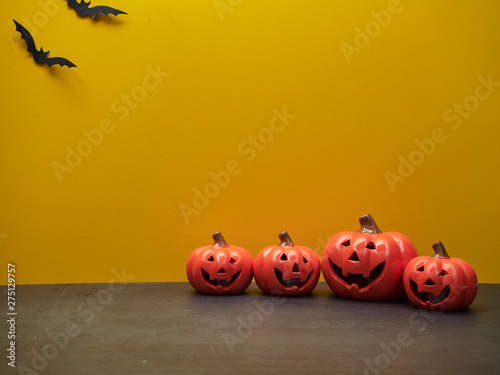 Halloween decorations with pumpkins and bats