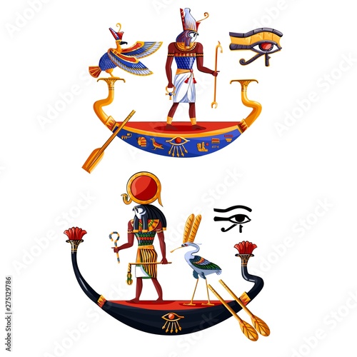 Ancient Egypt sun god Ra or Horus cartoon vector illustration