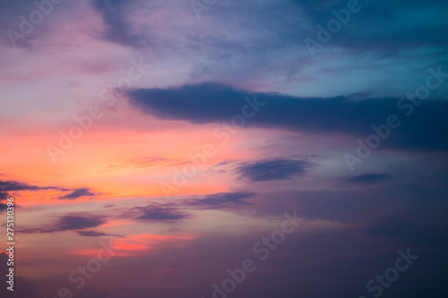 right orange and blue sky and light of the sunset