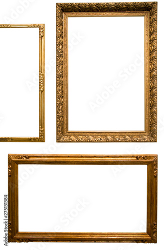 retro golden rectangular frame for photography on isolated background