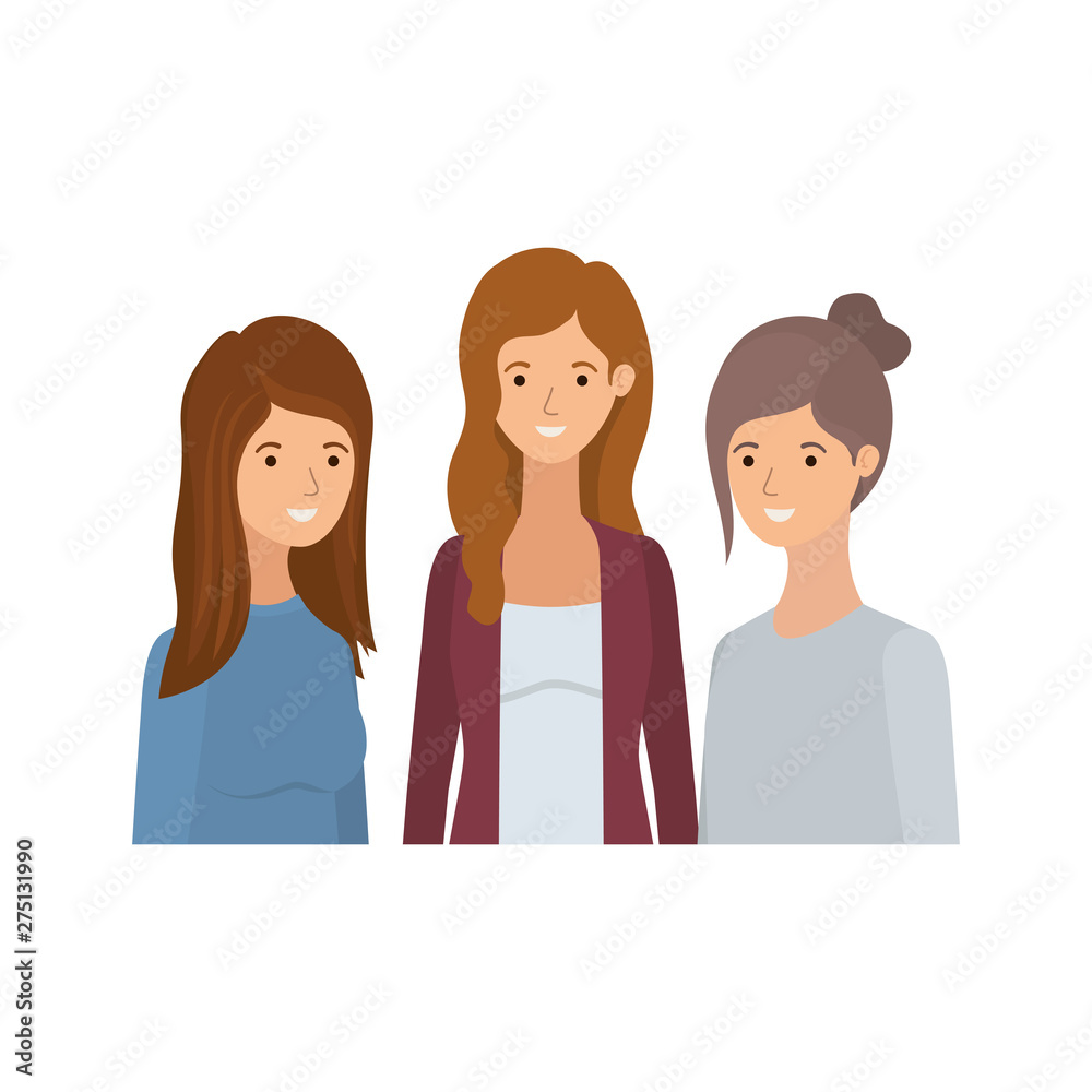 young women in white background avatar character young women in white background avatar character