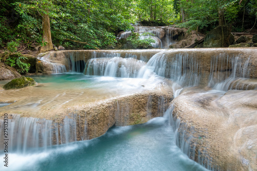Beautiful waterfall in Erawan waterfall National Park in Kanchanaburi, Thailand