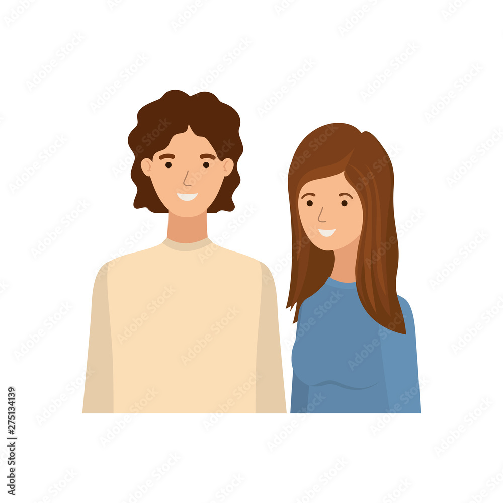 young couple in white background avatar character young couple in white background avatar character