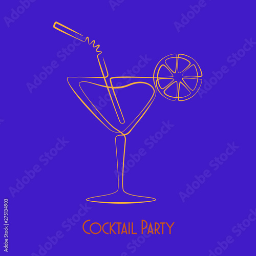 Cocktail. Continuous one line drawing. Vector.
