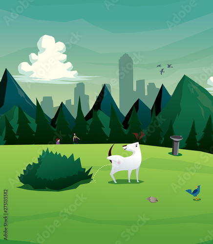 dog peeing  in the park