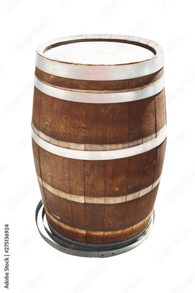 Oak barrel on foreground isolated white background. Oak barrel on foreground isolated white background.