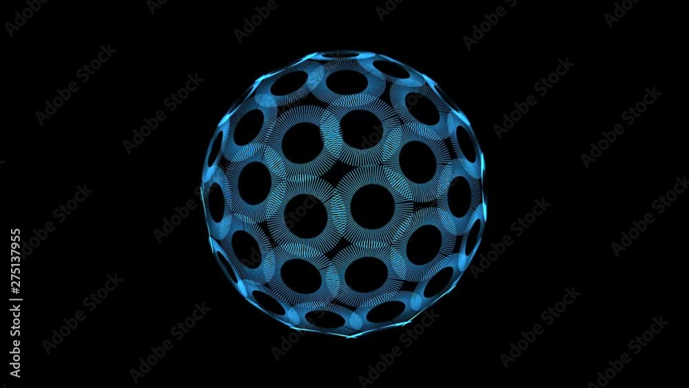 A futuristic electric blue globe spinning and changing pattern fast on a black background A futuristic electric blue globe spinning and changing pattern fast on a black background