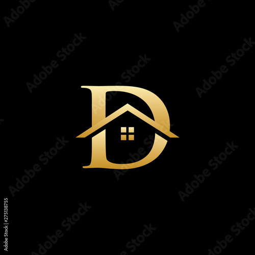 Golden D letter Logo, Home and Interior Logo Concept.