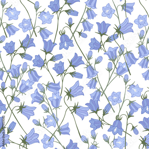 Campanula seamless pattern. Hand drawn vector illustration.